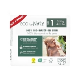 Eco by Naty Pañales Bebé – Pañales ecológicos a base de plantas, ideales para la piel sensible del bebé y ayuda a evitar las fugas (Talla 1, 100 unidades)