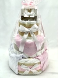 Tarta De Pañales DODOT y Conjunto Bebé 3 pisos Rosa – Regalo Original Para Recién Nacido – Incluye DEDICATORIA – Tarta Pañal Niña Bebé Con Ropa 0-6 meses (Rosa)