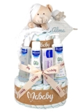 Mababyshop, Tarta Pañales Pingo Mis Primeros Cuidados talla 2, Colonia, Gel 200, Hidra Bebé 300, Toallitas, Crema Pañal 50 ml y Dou Dou PERSONALIZADO (Blanco)