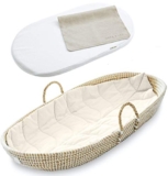 Kosiy Bebe Bask Premium Baby Changing Basket Set – Handmade Seagrass Changing Table Basket – Luxury Leaf Linen Liner – Thick, Soft & Waterproof Bamboo Pad – Vegan Leather Baby Changing Mat
