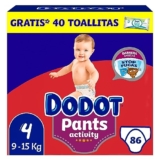 Dodot Activity Pants Pañal-Braguita Talla 4, 86 Pañales, 9kg – 15kg + 1 Pack de 40 Toallitas Gratis Cuiado Total, Pack Mensual