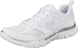 Skechers Flex Appeal 4.0 Active Flow, Zapatillas Mujer, White Leather/Mesh/Trim, 38.5 EU
