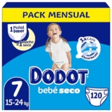 Dodot Bebé-Seco Pañales Talla 7, 120 Pañales, 15kg-24kg, Una Noche Hasta Un 100% Libre De Fugas