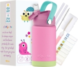 PIPEETO Botella Infantil Termica 350 ml, Rosa | Botella de Agua para Niñas a Prueba de Fugas con Pajita y Asa